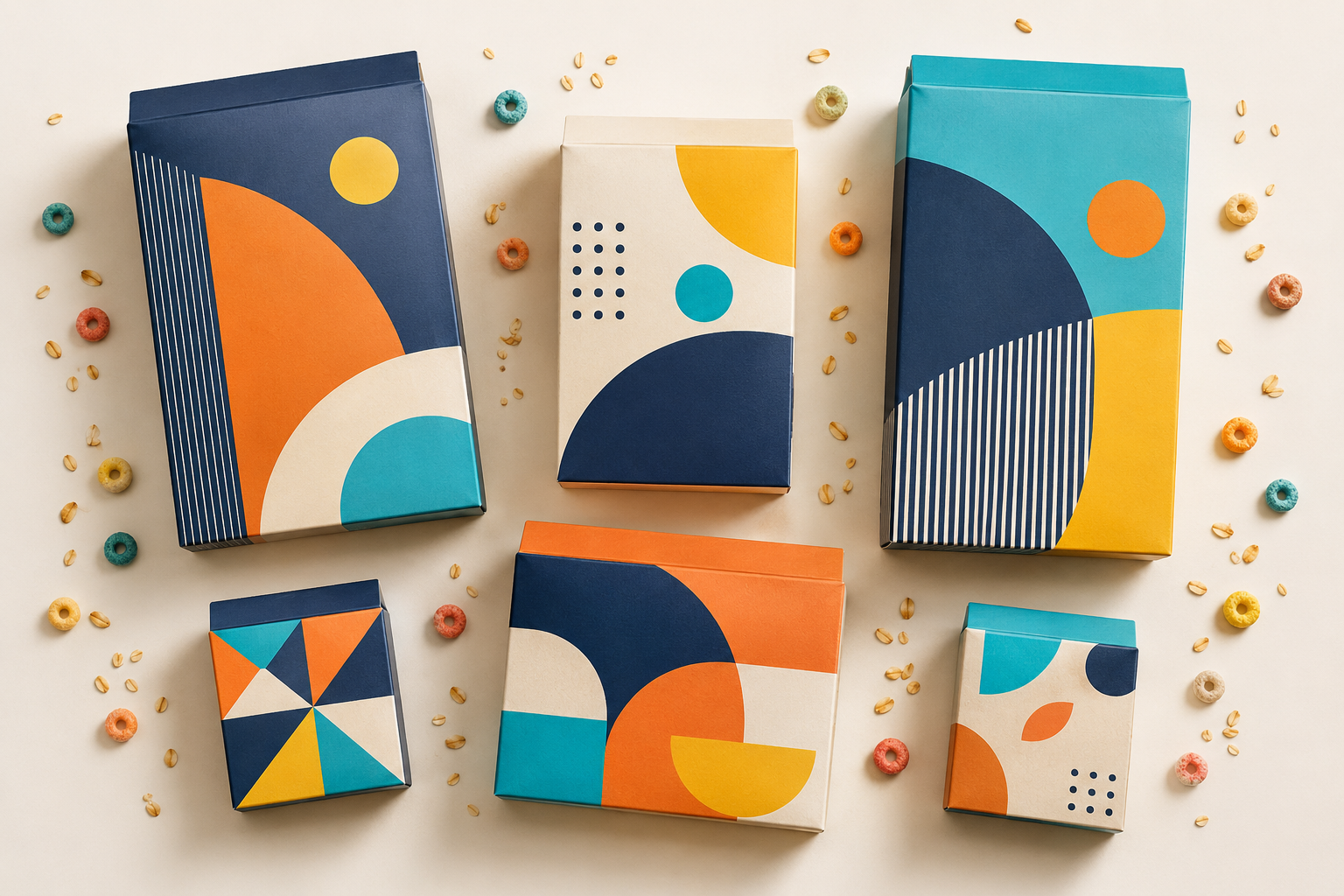 Colorful assortment of custom printed cereal cartons